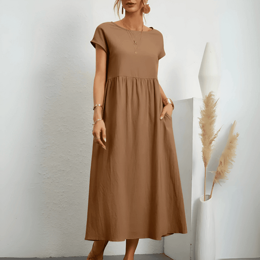 Robe longue vintage pour femme en coton et lin