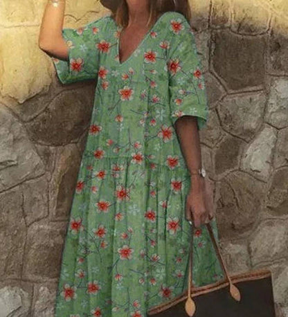 Robe décontractée avec encolure en V et imprimé floral