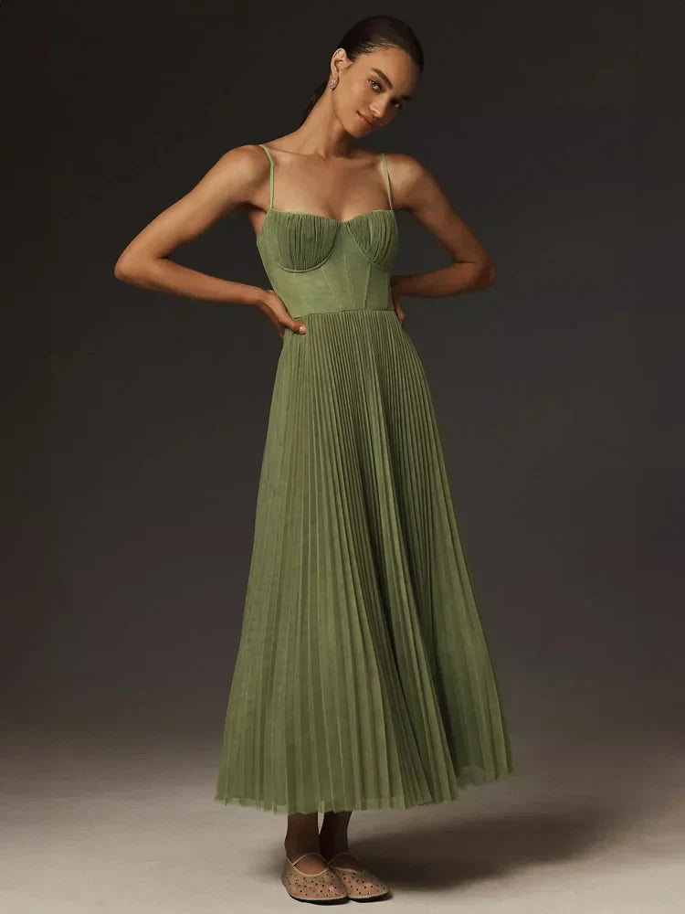 Octavia - robe midi évasée avec bustier en tulle plissé