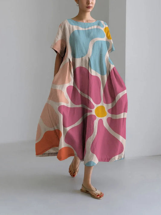 Fely - Robe ample et décontractée à col rond pour femmes avec motif floral