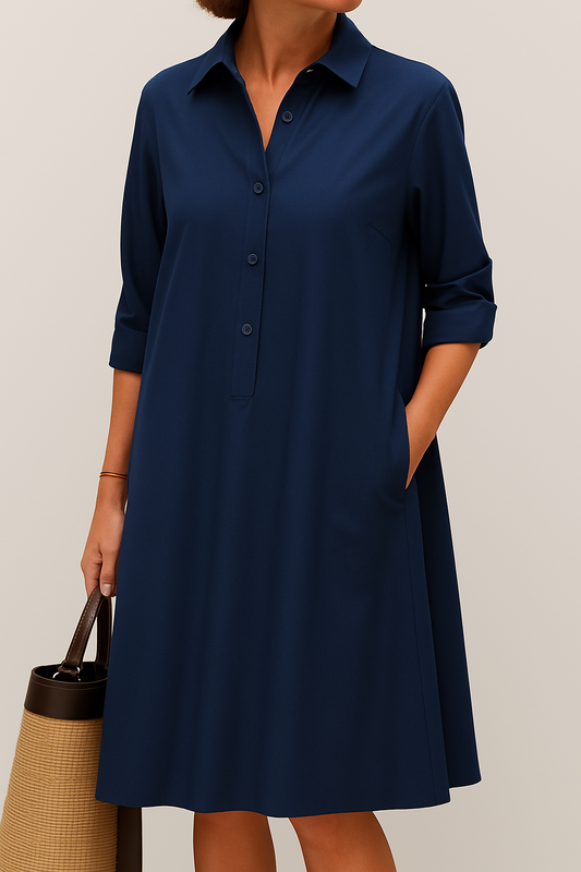 Robe chemise mi-longue boutonnée au style moderne