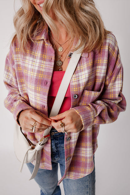 Jovelyn | Veste chemise à carreaux rose chic et décontractée