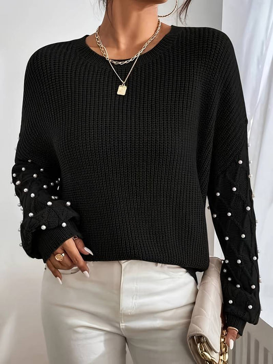 Jasmine - Pull Tricoté Stylé et Confortable avec Manches Perlées pour Femmes
