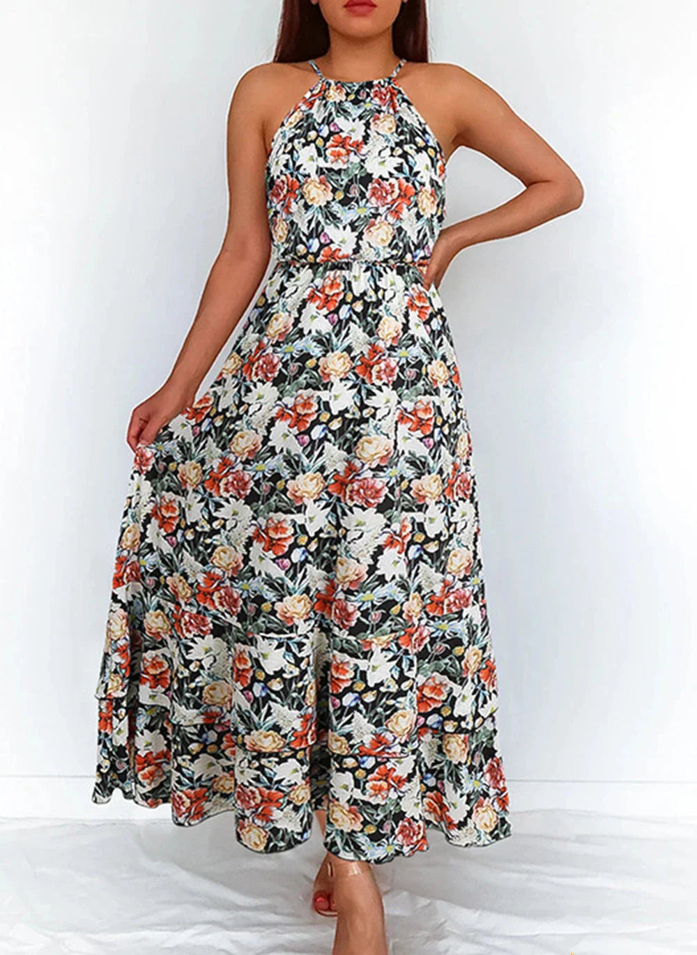 Robe avec jupe mi-longue et élégante combinaison florale