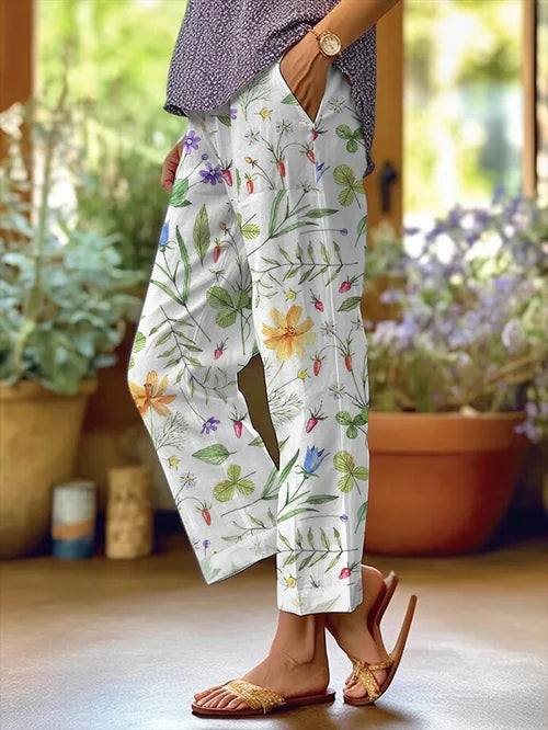 Pantalon décontracté à motifs floraux pour femmes, avec poche libre et patchwork