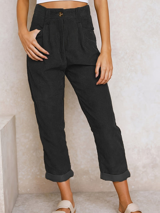 Pantalon à jambes droites en velours côtelé pour dames