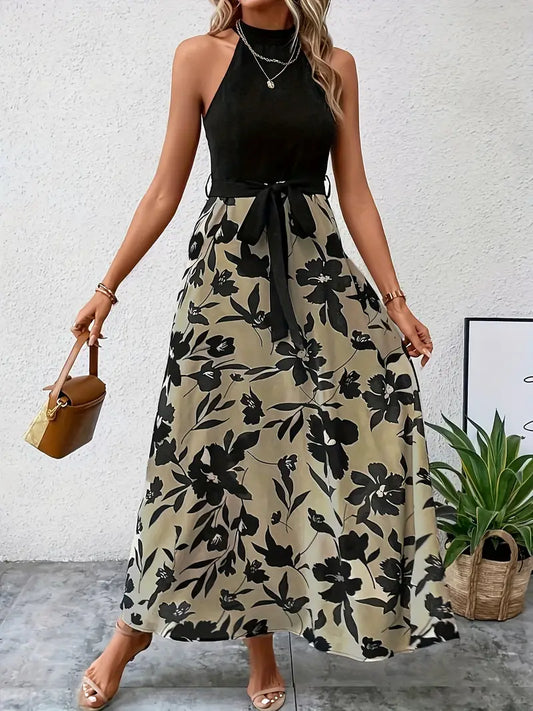 Elizabeth - Robe fendue avec col licou et imprimé floral
