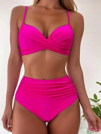 Bikini femme - Tropical Collection - Imprimé vibrant, col en V, bretelles réglables - Parfait pour les journées ensoleillées