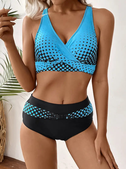 Bikini chic et à la mode avec imprimé aléatoire et décolleté en V