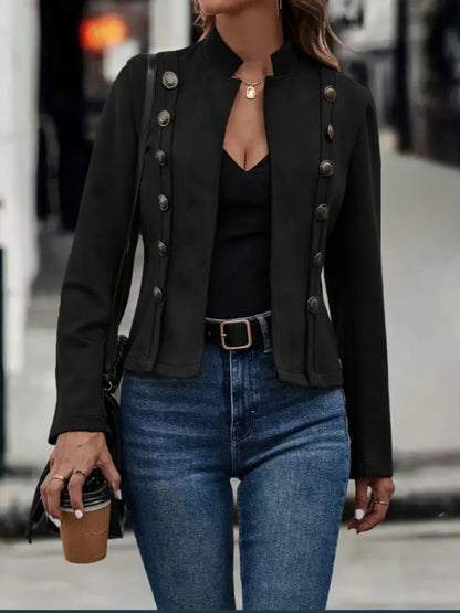 Une veste élégante avec un design de boutons inhabituel et des manches longues pour des looks modernes