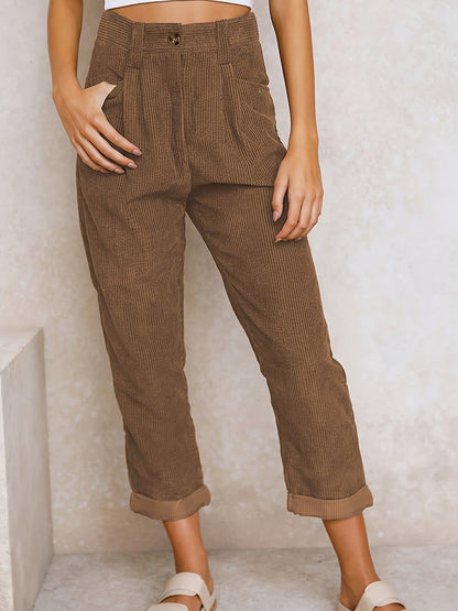 Pantalon à jambes droites en velours côtelé pour dames