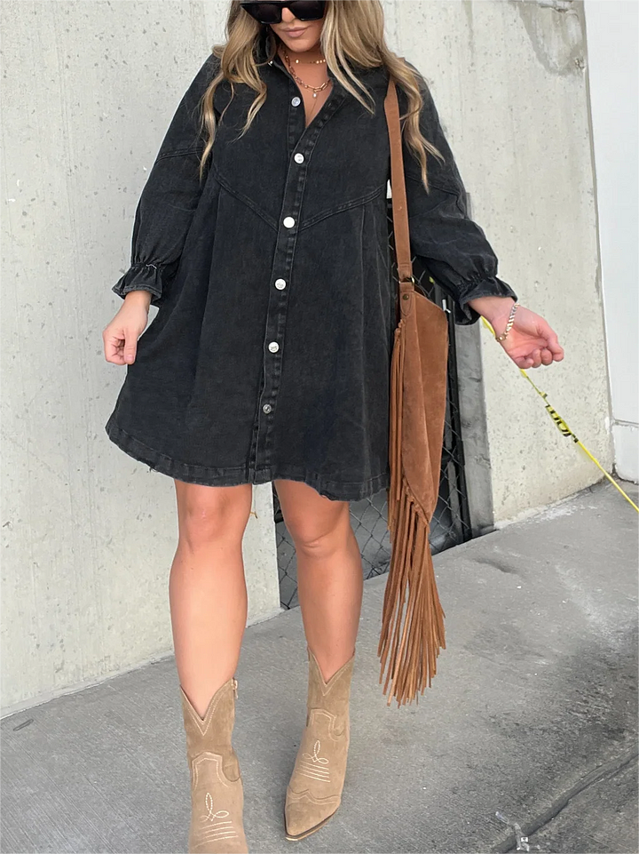 Robe en jean délavé à manches bouffantes