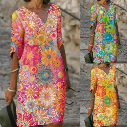 Floor | Robe d'été à demi-manches avec imprimé floral