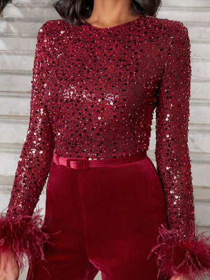 Combinaison avec paillettes et plumes - Anthea