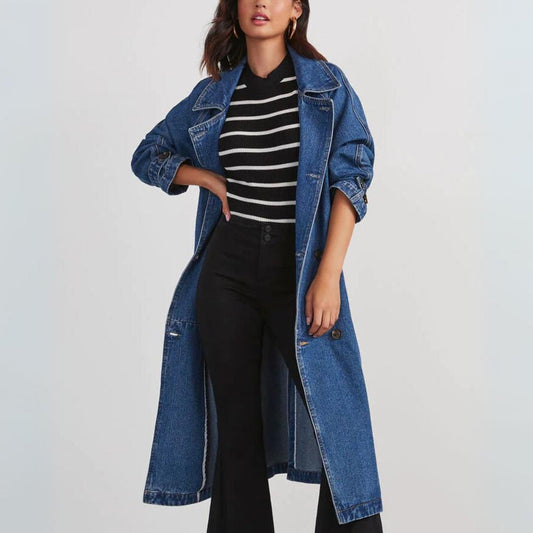 Trench-coat long en denim pour femme