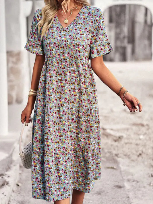 Aica - Élégante mini robe de vacances à manches courtes et col en V