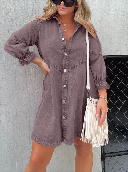 Aileen - Robe en denim délavé à manches bouffantes
