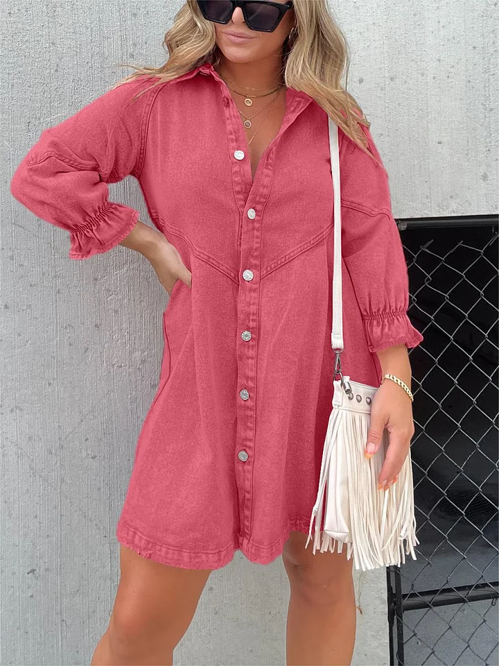 Aileen - Robe en denim délavé à manches bouffantes