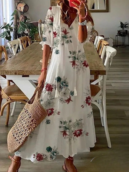 Aimee - Robes pour femmes Robe midi à imprimé barbe et décolleté en V