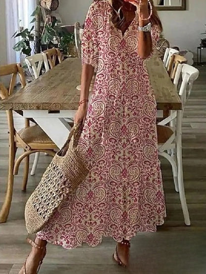 Aimee - Robes pour femmes Robe midi à imprimé barbe et décolleté en V