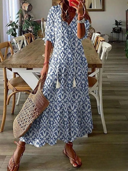 Aimee - Robes pour femmes Robe midi à imprimé barbe et décolleté en V