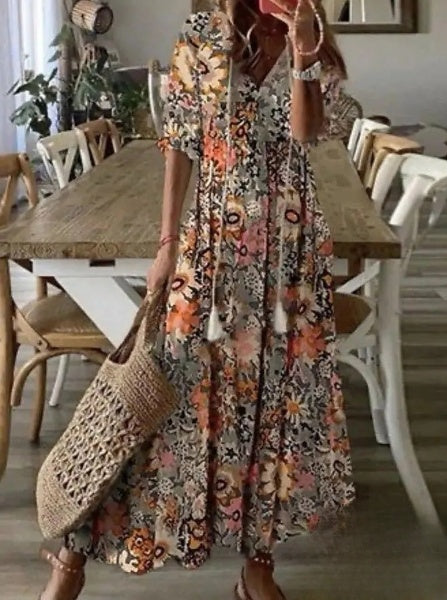 Aimee - Robes pour femmes Robe midi à imprimé barbe et décolleté en V