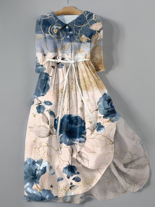 Aliyah - Robe florale vintage avec ceinture à nœuds