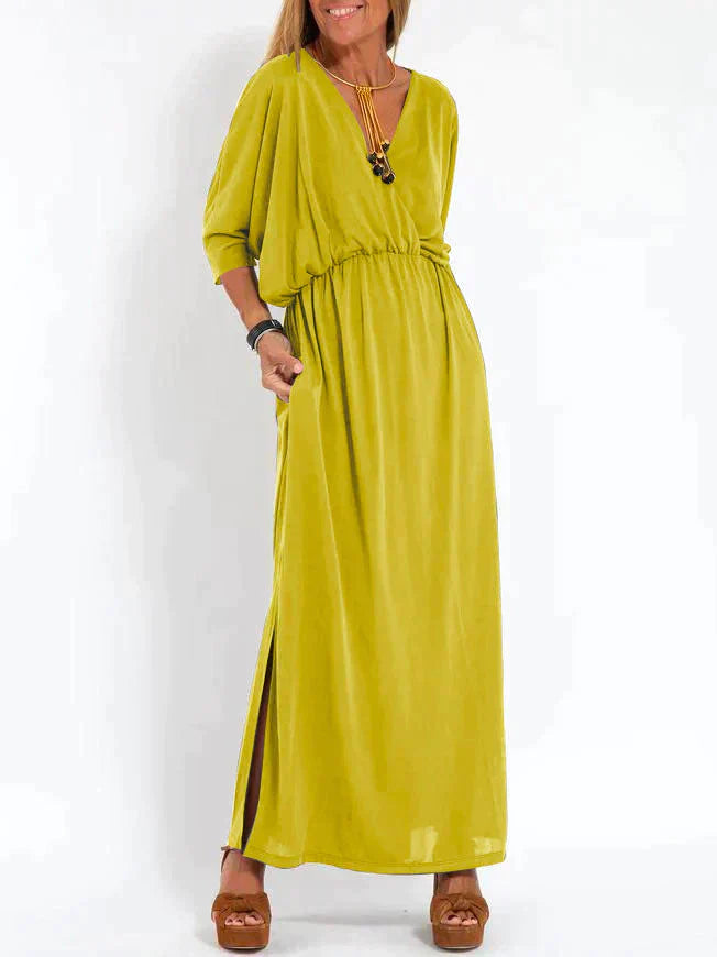 Allegra - Robe femme à encolure pointue et fendue
