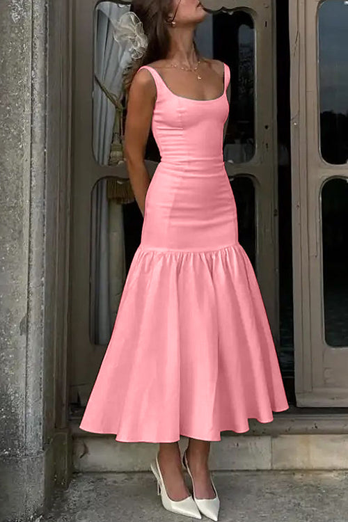 Amaya - Robe midi sans manches à col rond et volants