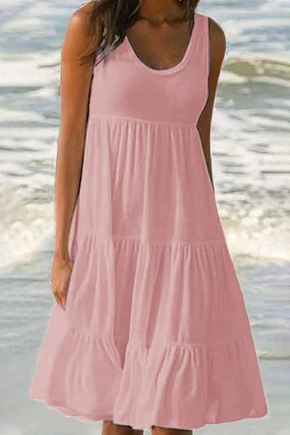 Anja - Robe jupe à col rond de couleur pastel en patchwork uni, doux et tendance
