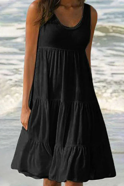 Anja - Robe jupe à col rond de couleur pastel en patchwork uni, doux et tendance