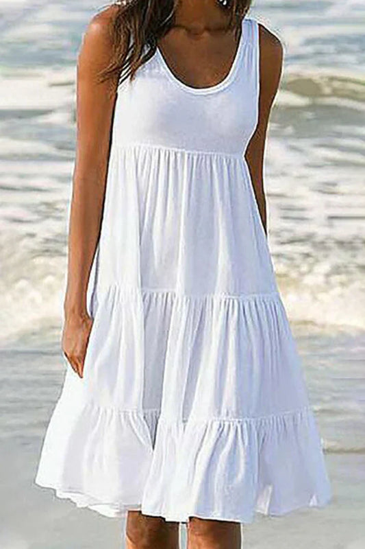 Anja - Robe jupe à col rond de couleur pastel en patchwork uni, doux et tendance