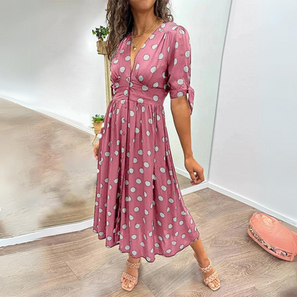 Anne - Robe midi à pois