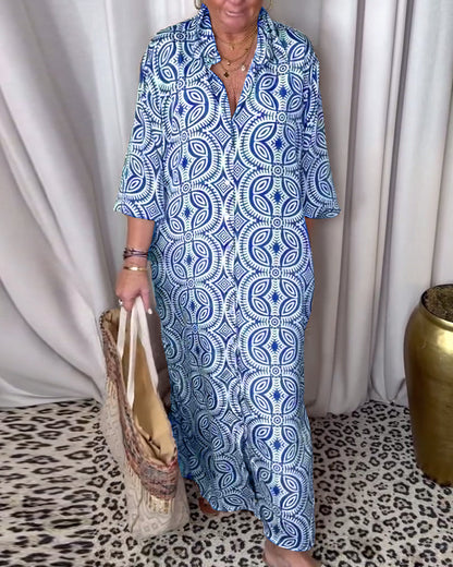 Arabella - Longue robe vintage imprimée avec poche à rabat
