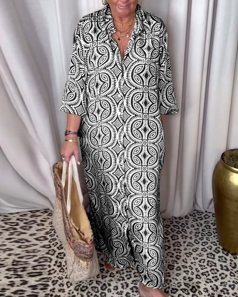 Arabella - Longue robe vintage imprimée avec poche à rabat