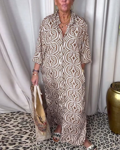 Arabella - Longue robe vintage imprimée avec poche à rabat