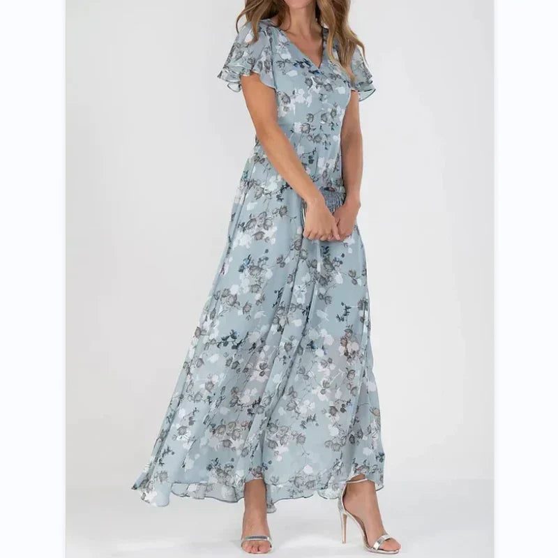 Arisa - Robe longue florale à manches courtes