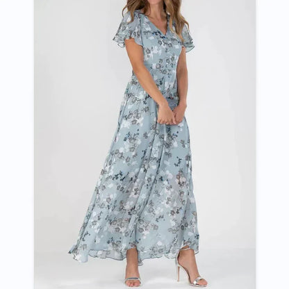 Arisa - Robe longue florale à manches courtes