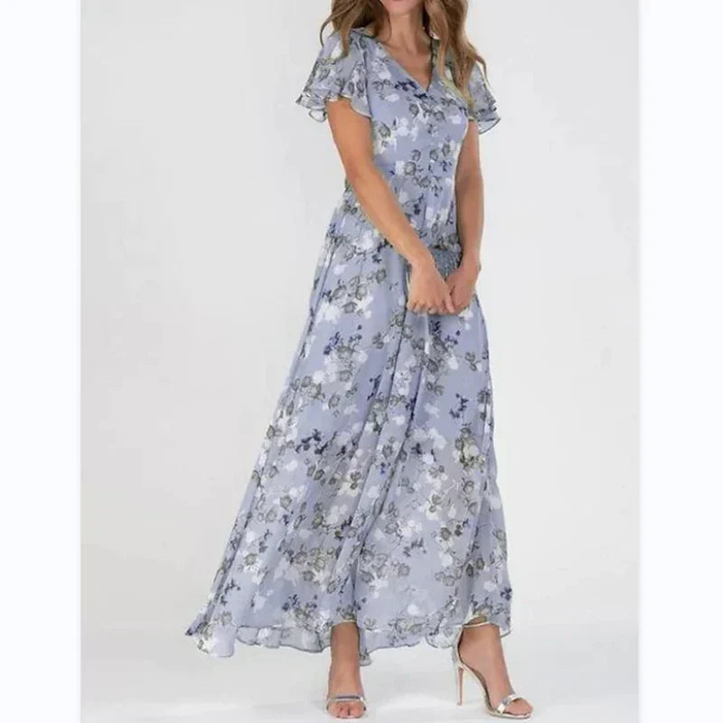 Arisa - Robe longue florale à manches courtes