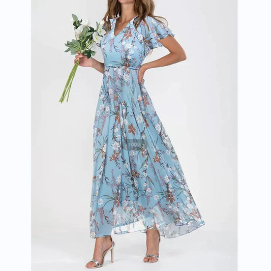 Arisa - Robe longue florale à manches courtes