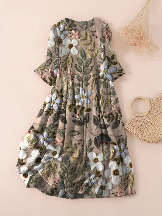 Arriel - Robe imprimée avec broderie florale