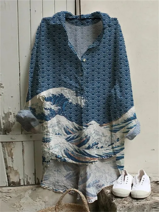 Austrea - Robe japonaise décontractée à manches courtes de style marin