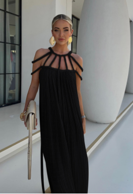 Avery - Robe longue en lin moderne et sophistiquée avec tresses drapées
