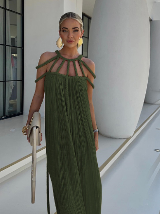 Avery - Robe longue en lin moderne et sophistiquée avec tresses drapées
