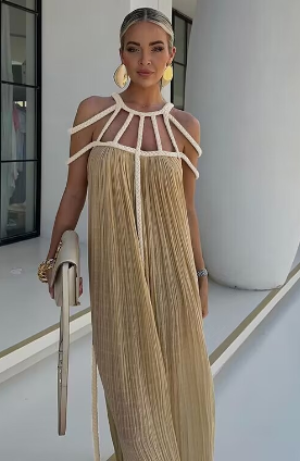 Avery - Robe longue en lin moderne et sophistiquée avec tresses drapées