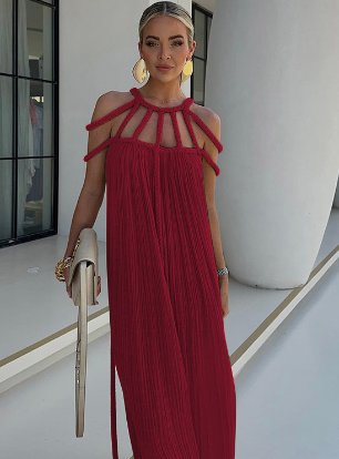 Avery - Robe longue en lin moderne et sophistiquée avec tresses drapées