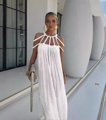 Avery - Robe longue en lin moderne et sophistiquée avec tresses drapées