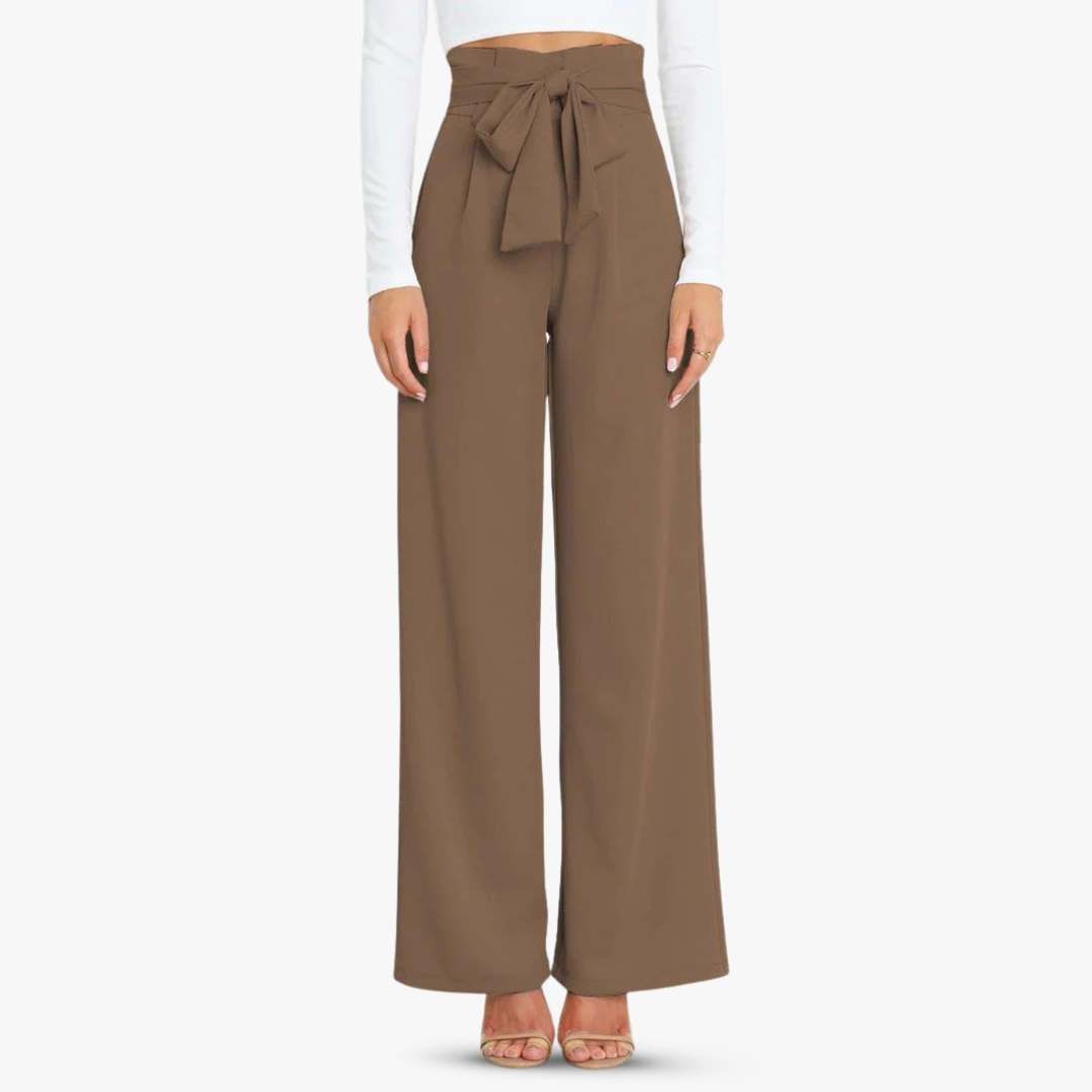 Pantalon large en tissu pour femmes avec ceinture à nouer