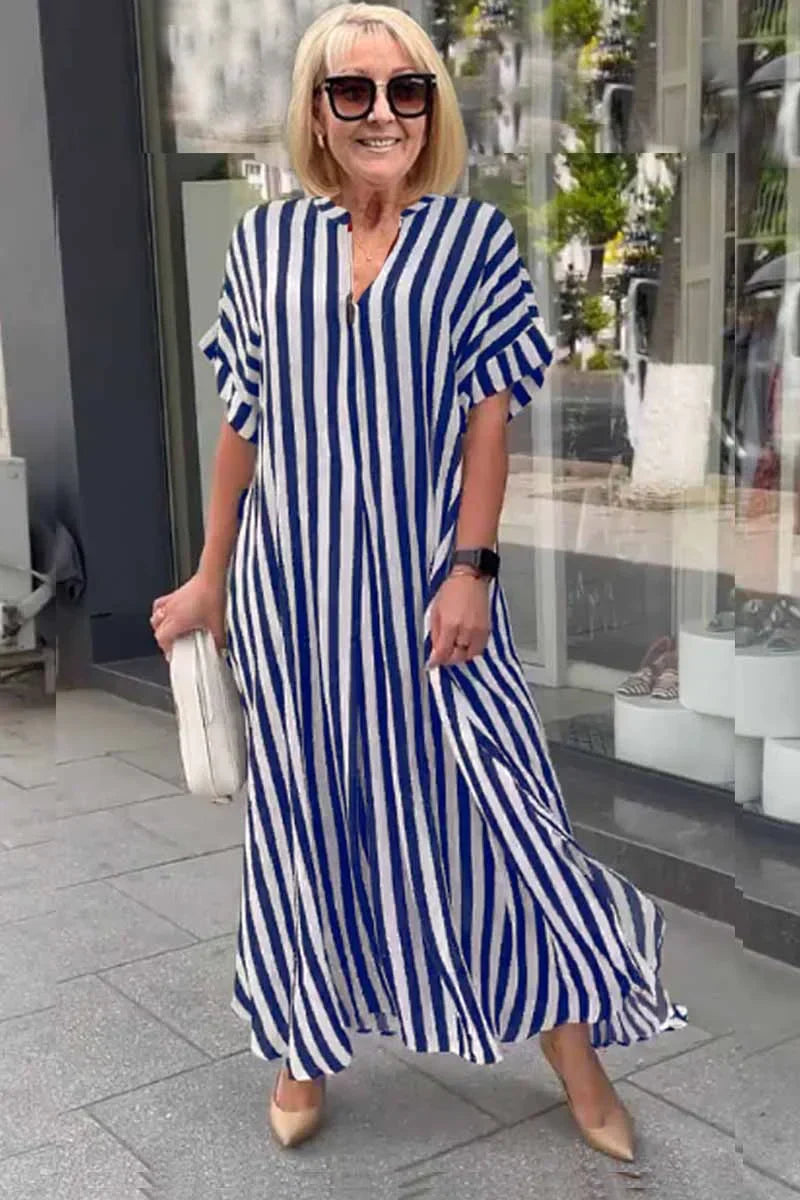 Bertha - robe boho à manches courtes avec gilet fendu à rayures