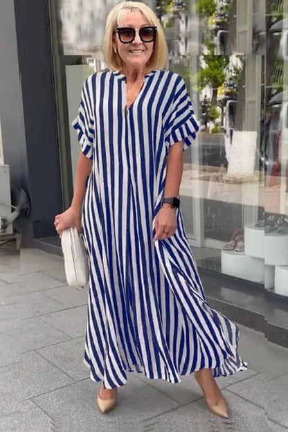 Bertha - robe boho à manches courtes avec gilet fendu à rayures